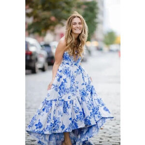 Mestiza Georgiana Tiered Floral Print Satin Brocade Gown Size 12